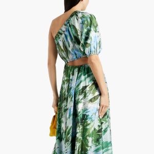 ML Monique Lhuillier Satin One-Shoulder Cutout Midi-Dress